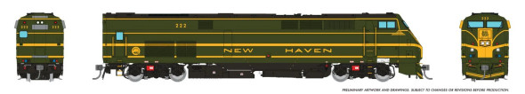 PRE-ORDER: Rapido 85019 - GE P32AC-DM (DC Silent) Metro North Commuter Railroad (MNCR) New Haven Green & Gold #222 - HO Scale