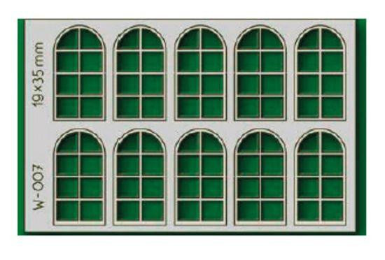 Proses W-007 - 10 pcs 19X35mm 8 Pane Arched Windows  - HO Scale
