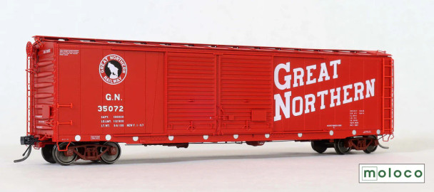 Moloco 70501-02 - St. Cloud built 50' XM 15-0 Double-slider offset Boxcar Great Northern (GN) 35072 Vermillion Red - HO Scale