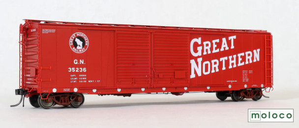 Moloco 70501-05 - St. Cloud built 50' XM 15-0 Double-slider offset Boxcar Great Northern (GN) 35236 Vermillion Red - HO Scale