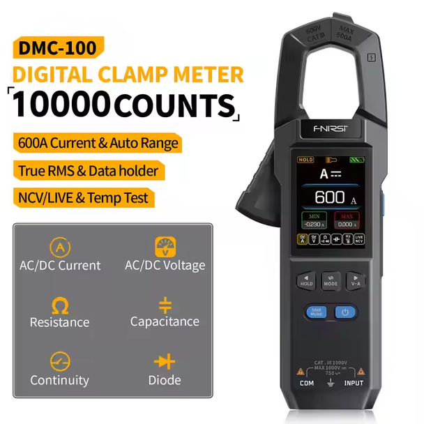 FNIRSI DMC-100 - Intelligent Digital Multimeter Clamp DC1000V/AC750V DC/AC 600A