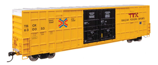 PRE-ORDER: Walthers Mainline 910-3139 - 60' High Cube Plate F Horizontal Post Boxcar TTX (TBOX) 630086 High Markings - HO Scale