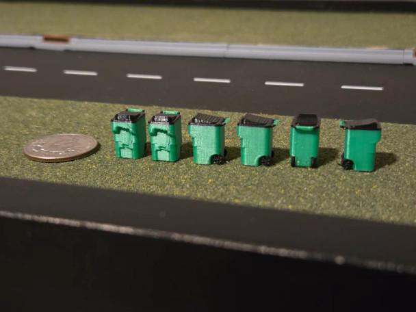 Under Construction Replicas 87-0015G - Trash Bins *6 Pack* - Green  - HO Scale