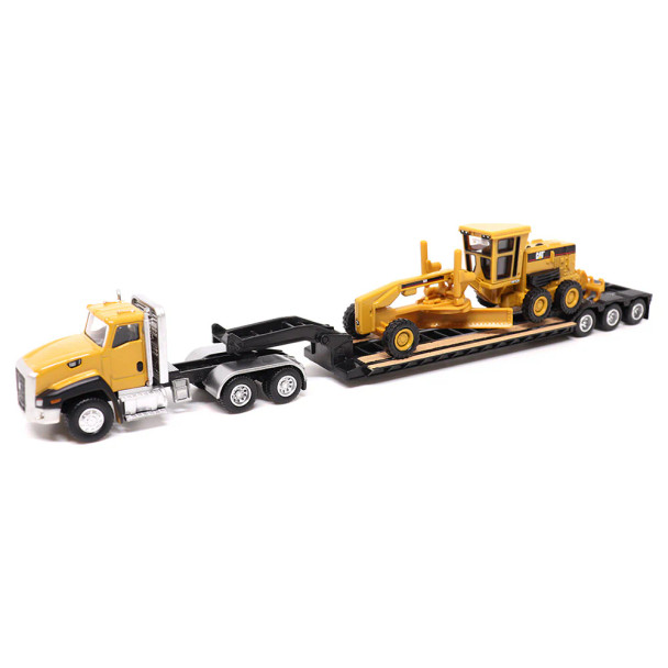 Diecast Masters 84414 - Cat CT660 Day Cab Tractor with Lowboy Trailer and Cat 163H Motor Grader  - HO Scale