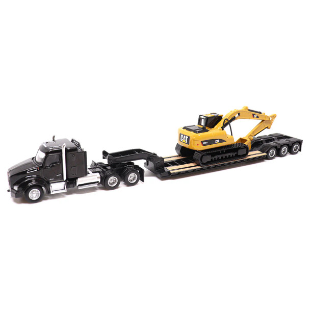 Diecast Masters 84420 - Kenworth T880s SBFS 40in-Sleeper Tandem Tractor with Lowboy Trailer and Cat 320D L Hydraulic Excavator  - HO Scale