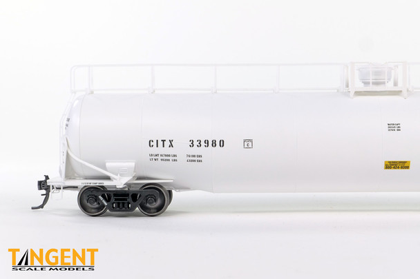 Tangent Scale Models 31164-02 - “White Lease Repaint” 1992+ NACC 1963 Design 33,000 Gallon Dual Diameter LPG/AA Tank Car CIT Group/Capital Finance (CITX) 33980 - HO Scale