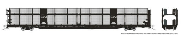 PRE-ORDER: Rapido 1024006A-710053 - NSC 89' Bi-Level Autorack Canadian National (CN) 710053 Late w/ mesh - HO Scale