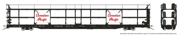 PRE-ORDER: Rapido 1024101 - NSC 89' Tri-Level Autorack (6-Pack) Canadian Pacific (CP) 550178, 550181, 550195, 550199, 550210, 550230 Script - HO Scale