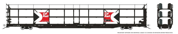 PRE-ORDER: Rapido 1024102A-550189 - NSC 89' Tri-Level Autorack Canadian Pacific (CP) 550189 Multimark - HO Scale