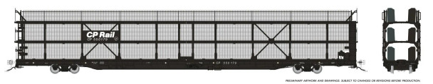 PRE-ORDER: Rapido 1024103A-550179 - NSC 89' Tri-Level Autorack Canadian Pacific (CP) 550179 Black Panel w/ mesh - HO Scale