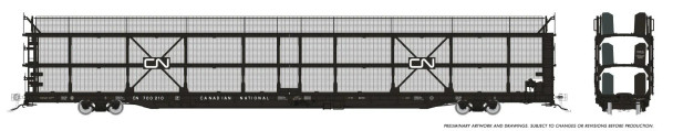 PRE-ORDER: Rapido 1024105A-700217 - NSC 89' Tri-Level Autorack Canadian National (CN) 700217 Late w/ mesh - HO Scale