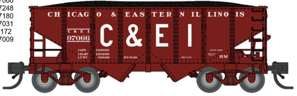 PRE-ORDER: Bluford Shops 60561 - 30'6" USRA 2-Bay Hopper Chicago & Eastern Illinois (C&EI) 97248 - N Scale