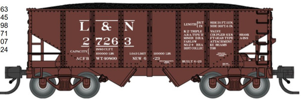 PRE-ORDER: Bluford Shops 60637 - 30'6" USRA 2-Bay Hopper Louisville & Nashville (L&N) 28107 - N Scale
