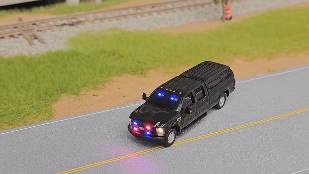 East Coast Circuits 2024-03D - Ford F-350 Crew Cab Pickup Black Police (Deluxe Lighting Package)  - HO Scale
