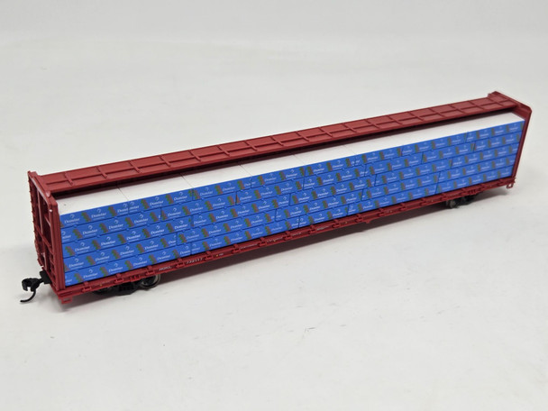Pre-Owned: Walthers Mainline 72' Centerbeam Flatcar with Lumber Load Northwestern Oklahoma Railroad (NOKL) 732117 - HO Scale