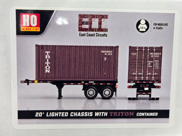 East Coast Circuits 2025-T - Triton 20' Container w/ Lt'd Black Chassis  - HO Scale