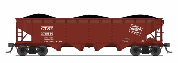 PRE-ORDER: Broadway Limited 10371 - ARA 70-ton 4-Bay Hopper (6-PACK) Milwaukee Road (MILW) Oxide Red w/ White, 6-pack A - N Scale