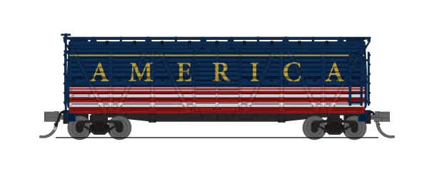 PRE-ORDER: Broadway Limited 10476 - 40' Wood Stock Car with sound Independence Day Fantasy Scheme (Patriotic Songs) - N Scale