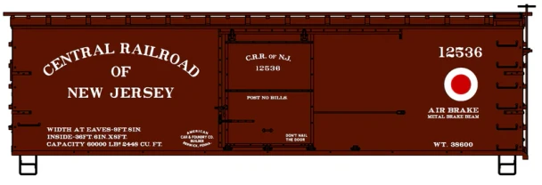 Accurail 1812 - 36' Double Sheath Wood Boxcar w/Wood Ends, Straight Underframe C.R.R of N.J. 12536 - HO Scale Kit