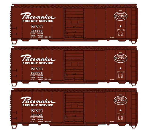 Accurail 8191 - Limited Run 3-Car Set  Pacemaker 40' Steel Boxcars New York Central (NYC) 168739, 168804, 168927 - HO Scale Kit