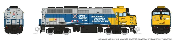 Rapido 580516 - GMD F40PH-2D (DCC and Sound) VIA Rail Canada (VIA) Operation Lifesaver: #6411 - N Scale