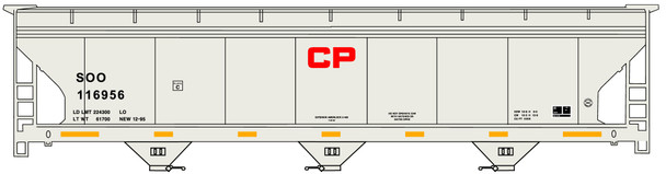 Accurail 2116 - 3 Bay ACF Covered Hopper Canadian Pacific (SOO) 116956 - HO Scale Kit
