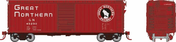 PRE-ORDER: Rapido 1105005A-45332 - 40' Wood-sided Boxcar Great Northern (GN) 45332 Vermillion w/ Empire Builder Lettering - HO Scale
