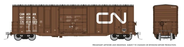 PRE-ORDER: Rapido 1131003A-414100 - Trenton Works 5277cuft boxcar Canadian National (CN) 414100 Faded - HO Scale