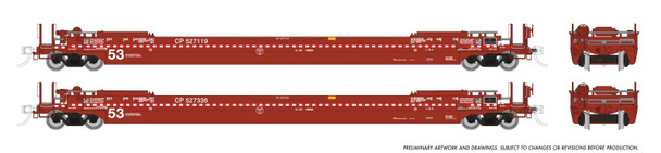 PRE-ORDER: Rapido 1132502A-527224/527475 - 53' Husky-Stack well car (2-pack) Canadian Pacific (CP) 527224 + 527475 - HO Scale