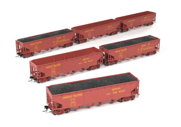 Broadway Limited 10140 - ARA 70-ton 4-Bay Hopper Union Pacific (UP) Streamliners / Serves All The West/ 6-pack A #15981 15982 15986 15989 15994 15995 - HO Scale
