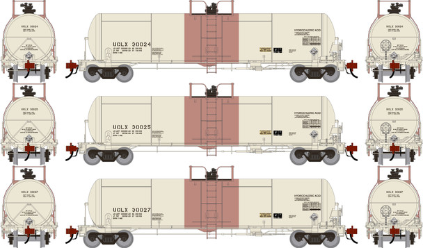 PRE-ORDER: Athearn Genesis 3347 - GATC 20K Gallon Tank Car (3) Occidental Chemicals (UCLX) 30024, 30025, 30027 Primed For Grime - HO Scale