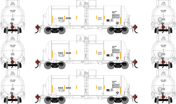 PRE-ORDER: Athearn Genesis 3315 - UTC 13K Gallon Acid Tank Car (3) Kennecott Copper (KCCX) 2230, 2249, 2252 - HO Scale