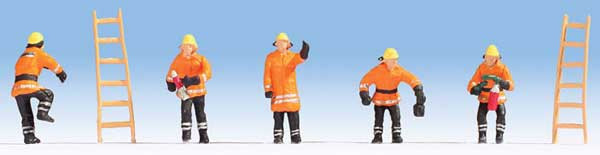 Noch 36022 - Firefighters 5 in Orange Uniforms, 2 Ladders  - N Scale