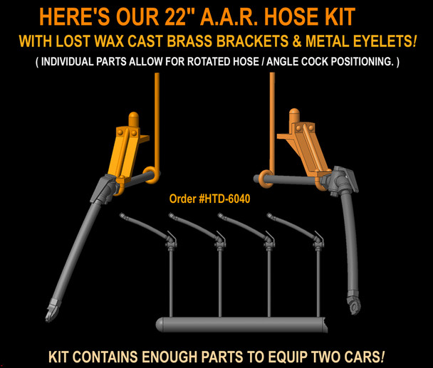 Hi-Tech Details 6040 - 22' A.A.R. Rubber Air Hoses w/Brass Brackets 4 pcs  - HO Scale
