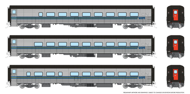 PRE-ORDER: Rapido 9062004 - Hawker Siddeley Tempo Train VIA Rail Canada (VIA) Club 321, CBL 343, Coach 368 - HO Scale