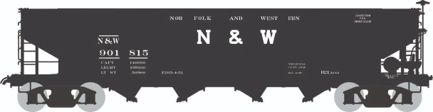 PRE-ORDER: Rapido 1137003A-474953 - H21A 4-Bay Hopper Norfolk & Western (NW) 474953 - HO Scale