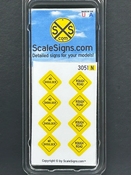 ScaleSigns N-3000-051 - Rough Road + No Shoulder Signs (8)  - N Scale