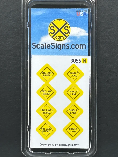 ScaleSigns N-3000-056 - One Lane Bridge + Single Lane Signs (8)  - N Scale