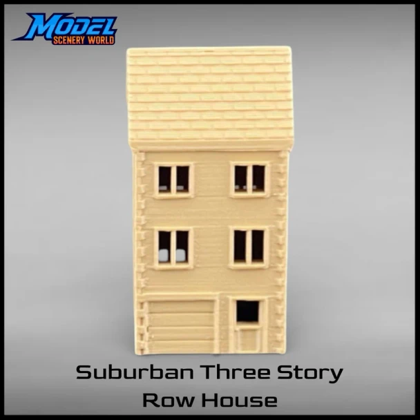 Model Scenery World N143 - Suburban Row House #3 - Three Story - Brown  - N Scale