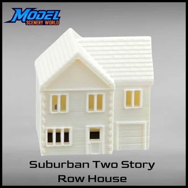 Model Scenery World N145 - Suburban Row House #2 - Two Story with Garage - White  - N Scale