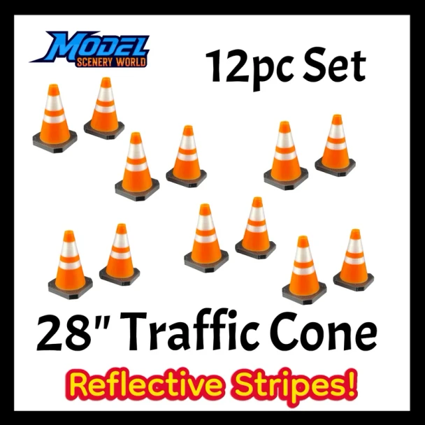 Model Scenery World N184 - 28" Traffic Cones Reflective (12pk)  - N Scale