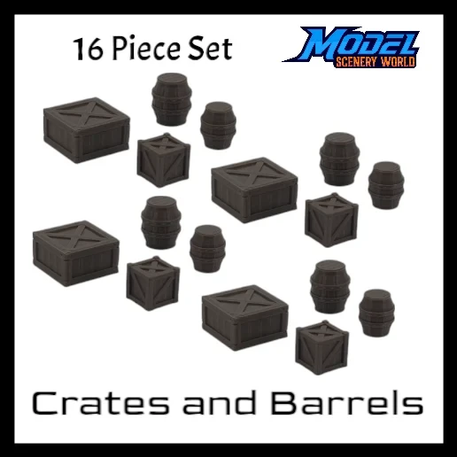 Model Scenery World N212 - Large Barrels & Crates Cargo 16pc Set  - N Scale