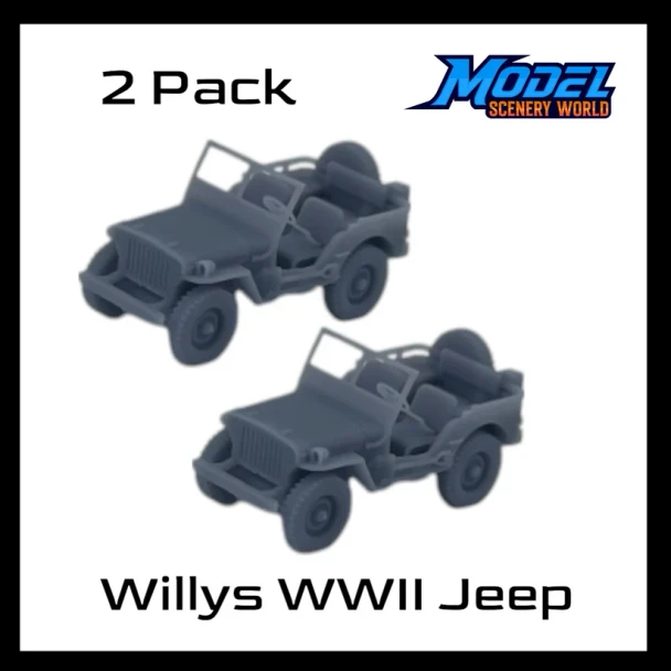Model Scenery World N225 - WWII Willy's Army Jeep Open Military Vehicles (2pk)  - N Scale