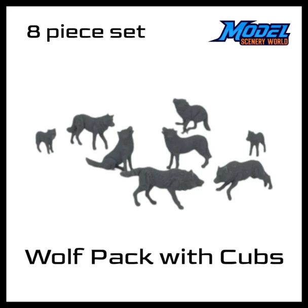 Model Scenery World N252 - Wolf Pack with Cubs Resin Figures (8pcs)  - N Scale