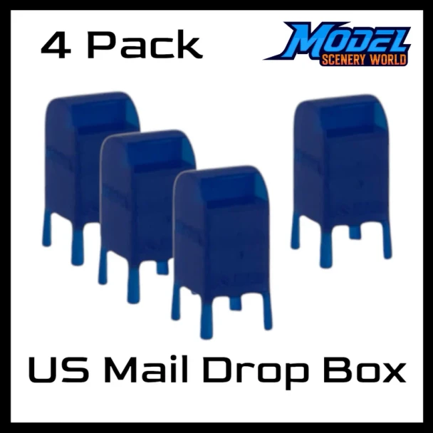 Model Scenery World N254 - US Mail Drop Box (4pk) - Blue  - N Scale