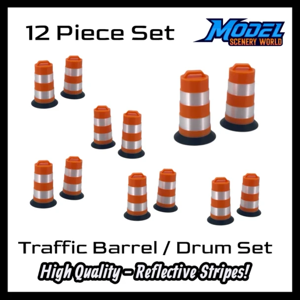 Model Scenery World N255 - Reflective Construction Traffic Drum Barrels  - N Scale