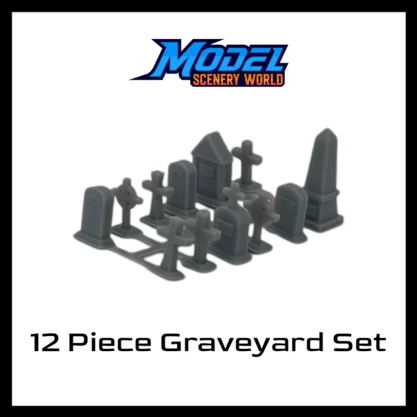 Model Scenery World N279 - Graveyard Set (12pcs) Resin - Gray  - N Scale
