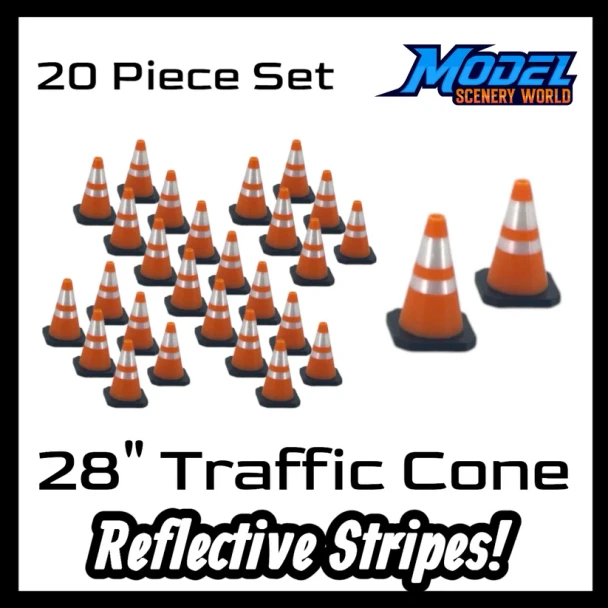 Model Scenery World N309 - 28" Traffic Cones Reflective (20pk)  - N Scale