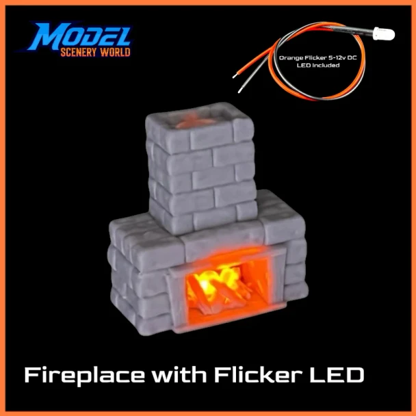 Model Scenery World HO040 - Fireplace with Flicker LED  - HO Scale