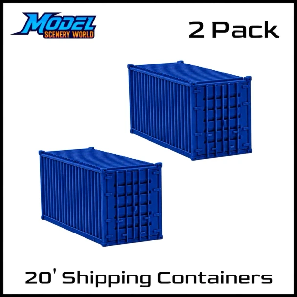 Model Scenery World HO055 - 20' Shipping Freight Containers 2pk Blue  - HO Scale